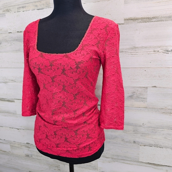 Intimately Free People Womens Square Neck Lace Top Small Pink Coquette Feminine - Picture 3 of 11
